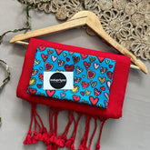 Red Handloom Khadi Cotton Saree With Heart Print Blouse